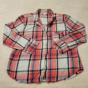 Victoria's Secret Sleep Shirt L Pink/White Plaid Long Sleeve Button Down Pocket